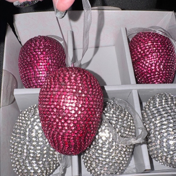 Bella Lux Decorative Egg Set Iridescent with Fuchsia and Silver, Set of 6 - Picture 4 of 4